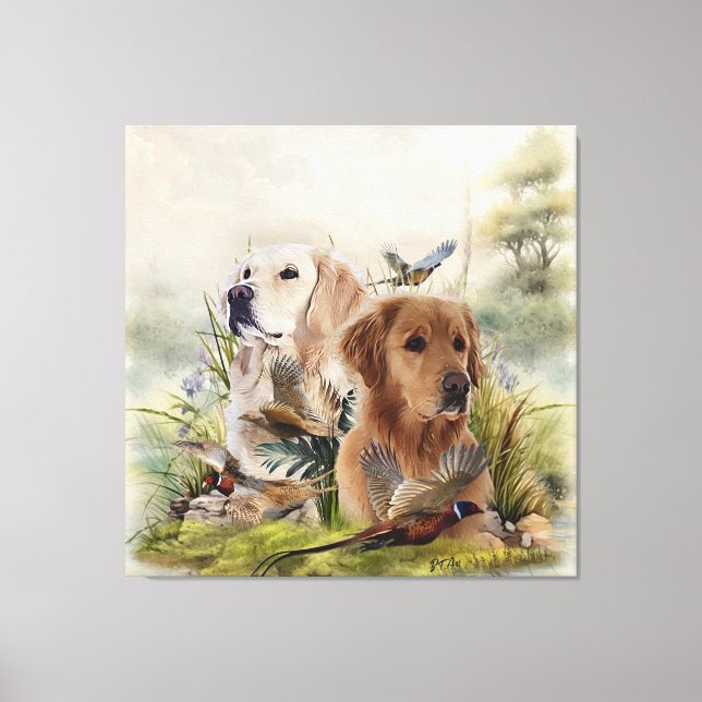 Labrador Retrievers with Pheasant ,Art Canvastryck (Framsida)