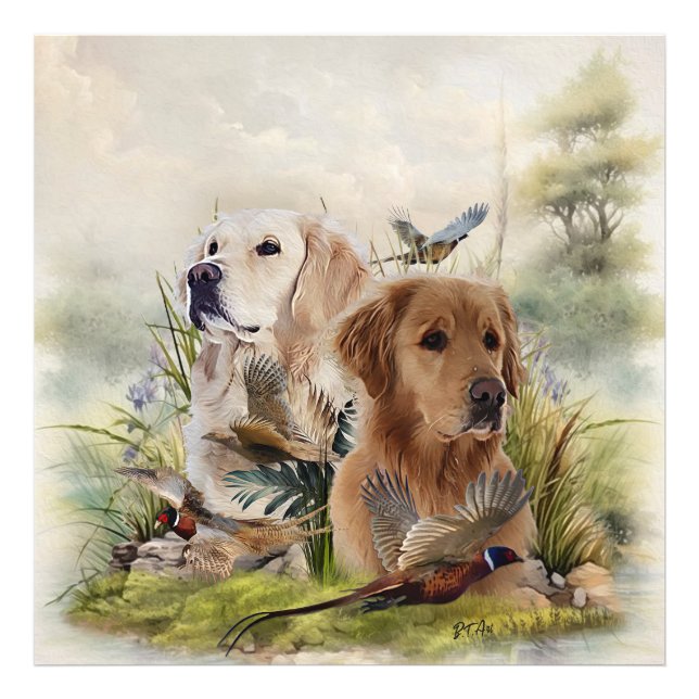 Labrador Retrievers with Pheasant ,Art Fototryck (Framsidan)
