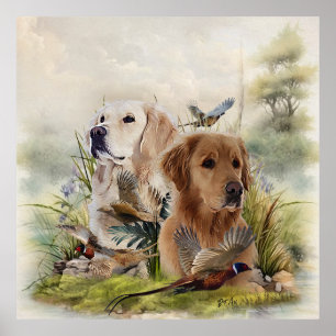 Labrador Retrievers with Pheasant ,Art Poster
