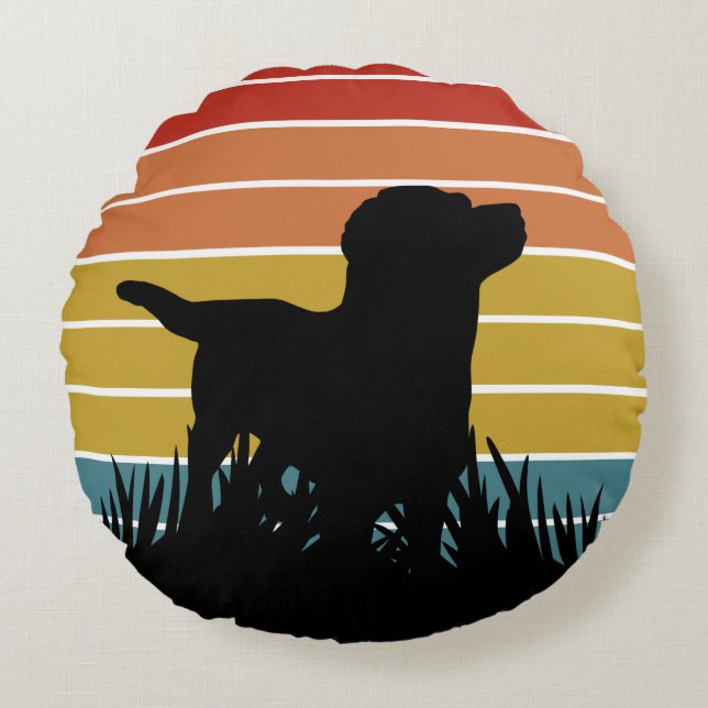 Labrador Retro Sunset Rund Kudde (Framsidan)