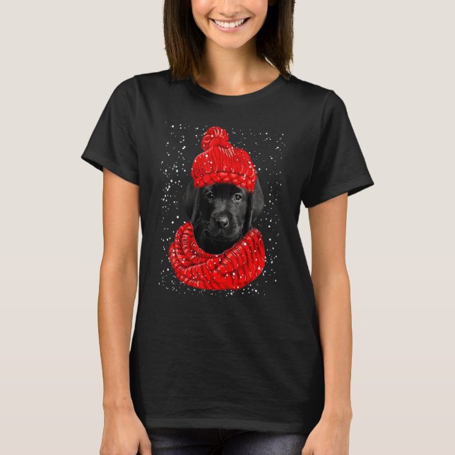 Labrador Röd Vinter Hatt Julskärp Hund T Shirt (Framsida)