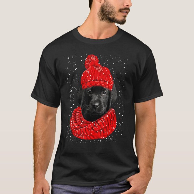 Labrador Röd Vinter Hatt Julskärp Hund T Shirt (Framsida)