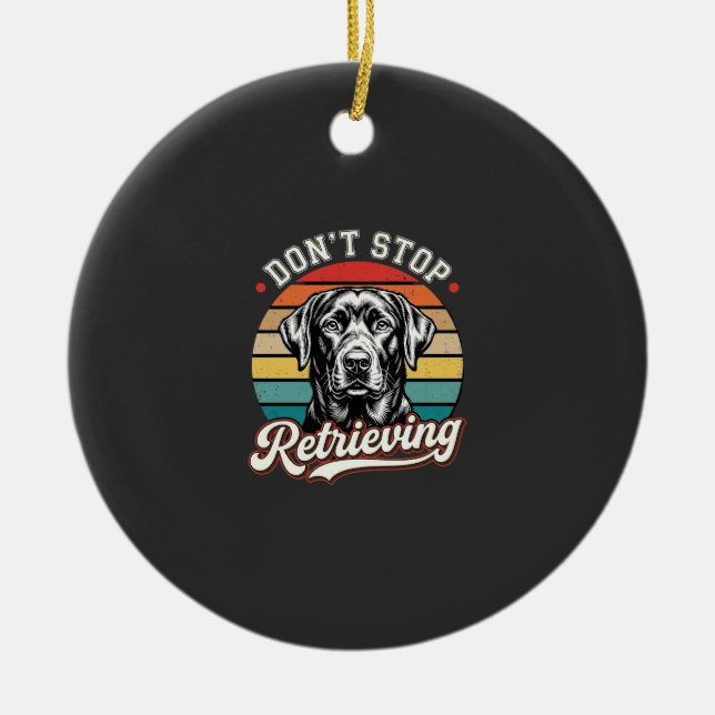 Labrador Sluta Inte Hämta Retro Hund Julgransprydnad Keramik (Framsidan)