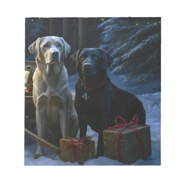 Labrador Snowy Sleigh-juldekretet Anteckningsblock (Framsida)