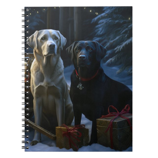 Labrador Snowy Sleigh-juldekretet Anteckningsbok (Framsidan)