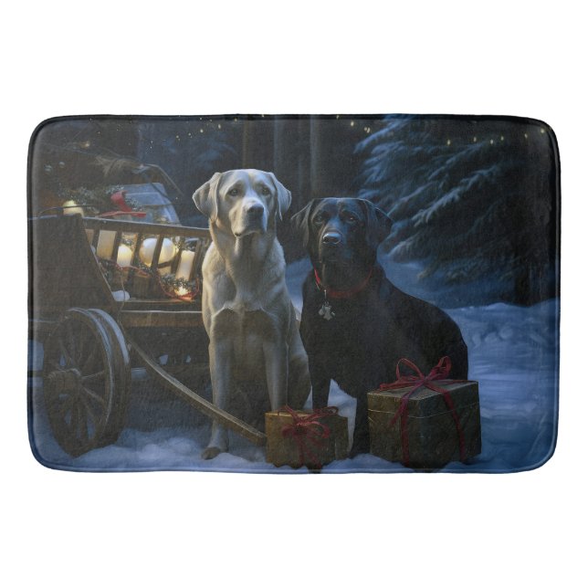 Labrador Snowy Sleigh-juldekretet Badrumsmatta (Framsidan)