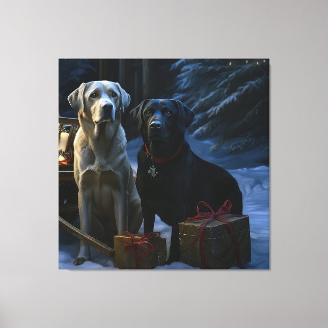 Labrador Snowy Sleigh-juldekretet Canvastryck (Framsida)