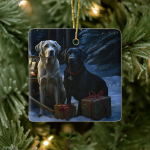 Labrador Snowy Sleigh-juldekretet Julgransprydnad Keramik
