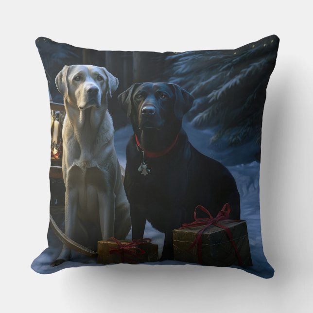 Labrador Snowy Sleigh-juldekretet Kudde (Framsida)