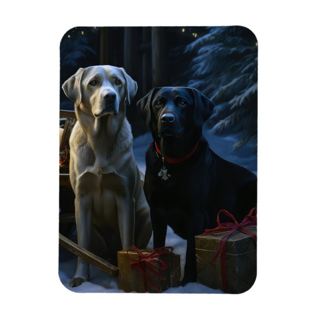 Labrador Snowy Sleigh-juldekretet Magnet (Vertikal)