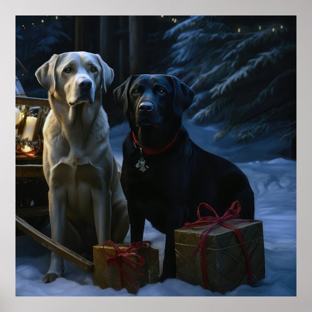Labrador Snowy Sleigh-juldekretet Poster (Framsidan)