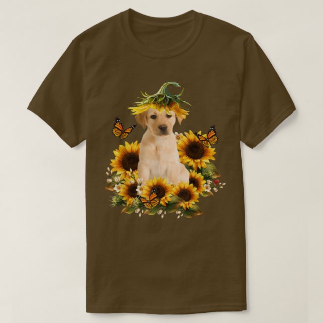 Labrador Solrosfjärilskutgjutelse Cute Hund älskar T Shirt (Design framsida)