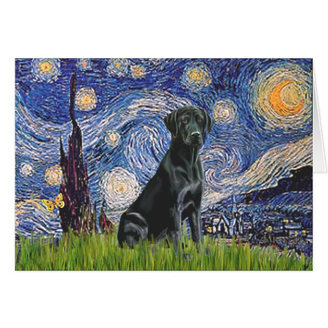 Labrador (svart) - Stjärnnatt Hälsningskort (Framsidan Horizontal)