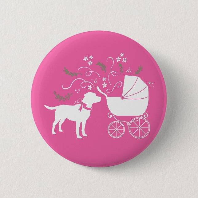 Labrador Theme Hund Baby Shower Rosa Lab Knapp (Framsida)