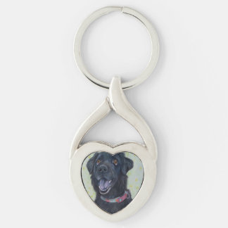 Labrador Twisted Heart Silverfärgad Nyckelring