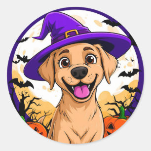 Labrador Valp Häxa Hatt Halloween Hund Dekoration Runt Klistermärke
