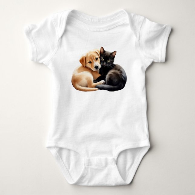 Labrador-valp med söt svart kattunge t shirt (Framsida)