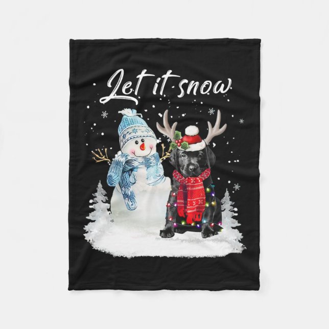 Labrador Valp Santa Hund jul Snögubbe Julafton Paj Fleecefilt (Framsidan)