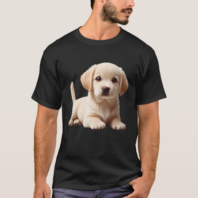 Labrador-valp som ligger ner svans som visas retro t shirt (Framsida)
