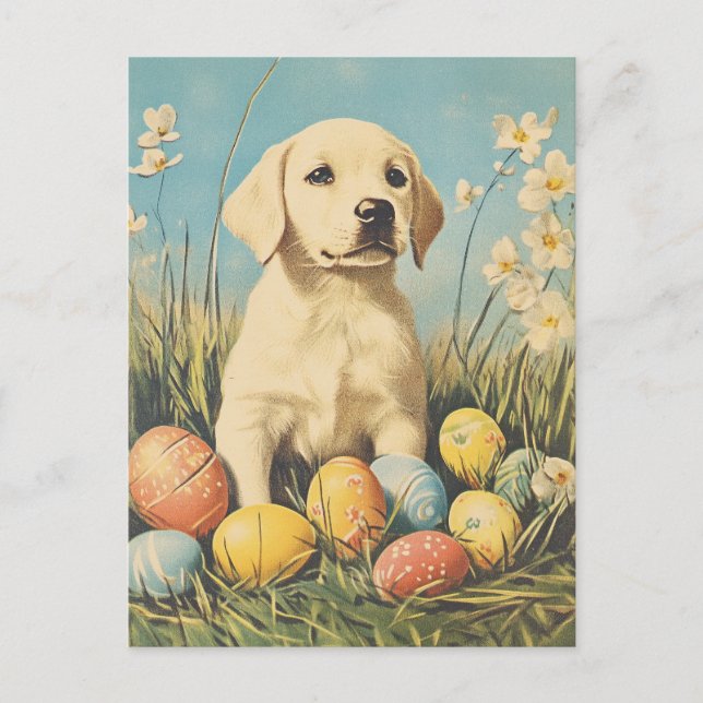 Labrador Vintage Påsk Vykort (Framsida)