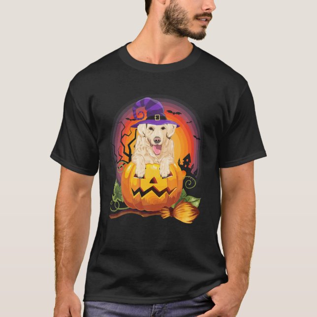 Labrador Witch Pumpkin Halloween Hund älskare Cost T Shirt (Framsida)