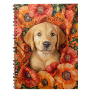 Labrador x Golden Puppy Snuggled in Poppies Anteckningsbok