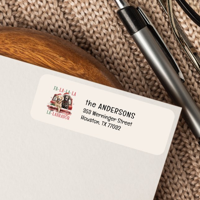 LABRADORERNA PÅ RED LASTBIL FA LA CHRISTMAS RETURADRESS ETIKETT (FA LA LA LABRADOR VINTAGE RED TRUCK RETURN ADDRESS FOR DOG LOVERS LABRADOR RETRIVER OWNER CHRISTMAS )