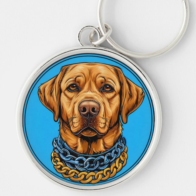 🔑 Labradorgåva till hundälskare Rund Silverfärgad Nyckelring (Framsidan)
