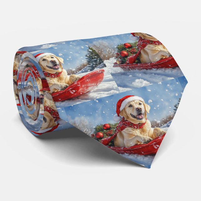 Labradorhund i släde Låt det snöa jul Slips (Rullad)