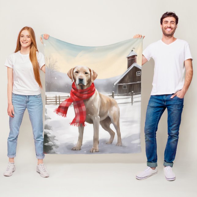 Labradorhund i snö jul fleecefilt (På plats)