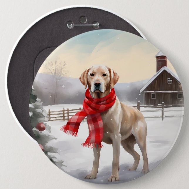 Labradorhund i snö jul knapp (Framsida & baksida)