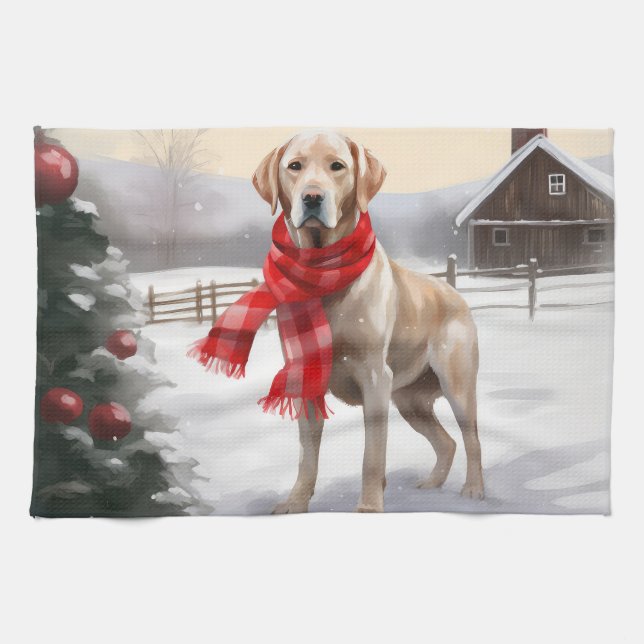 Labradorhund i snö jul kökshandduk (Horisontell)