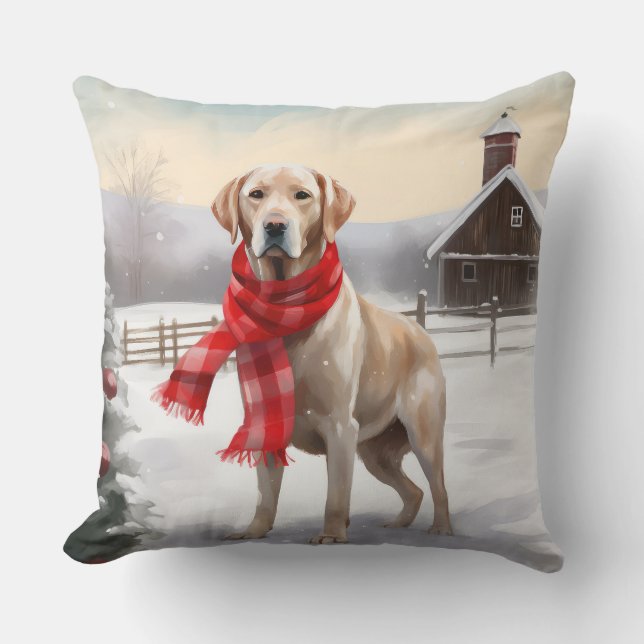 Labradorhund i snö jul kudde (Framsida)