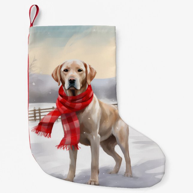 Labradorhund i snö jul liten julstrumpa (Framsidan)
