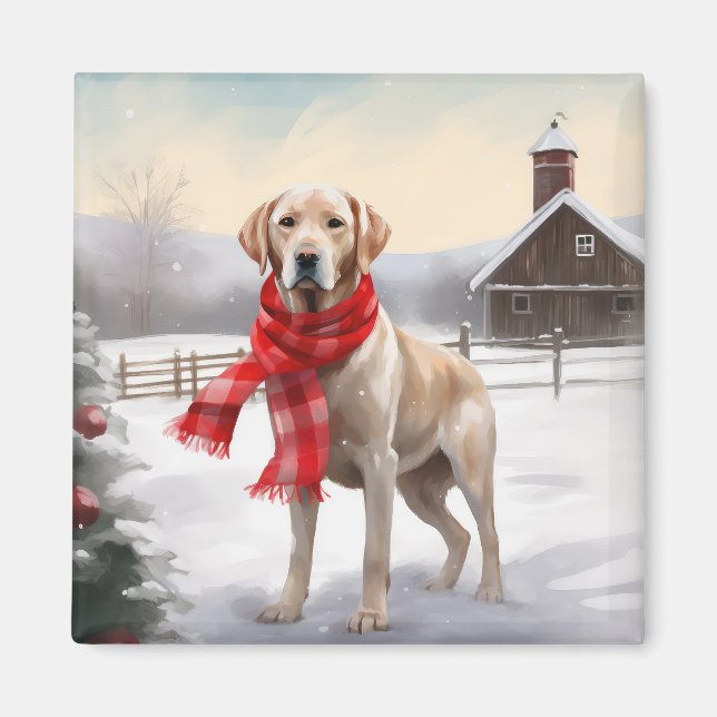 Labradorhund i snö jul magnet (Framsidan)