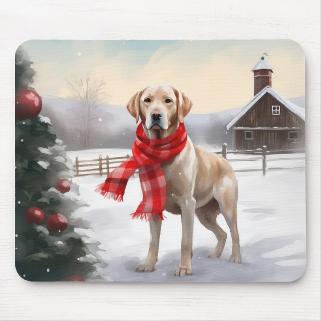 Labradorhund i snö jul musmatta (Framsidan)