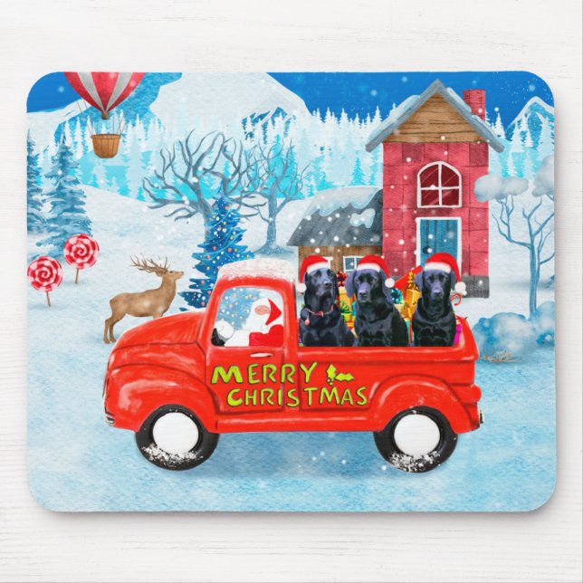 Labradorhund jul leveransbil snö musmatta (Framsidan)