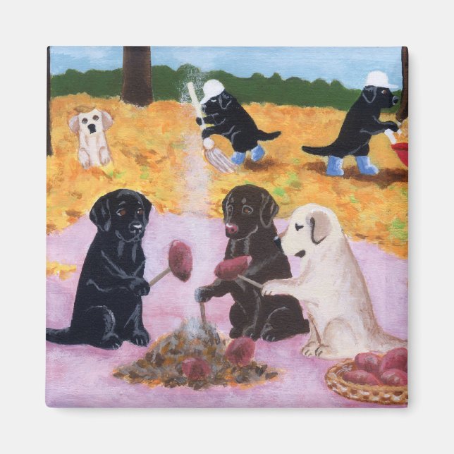 Labradors Autumn Roligt Magnet (Framsidan)
