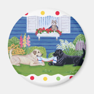 Labradors i den trädgårds- målningen magnet