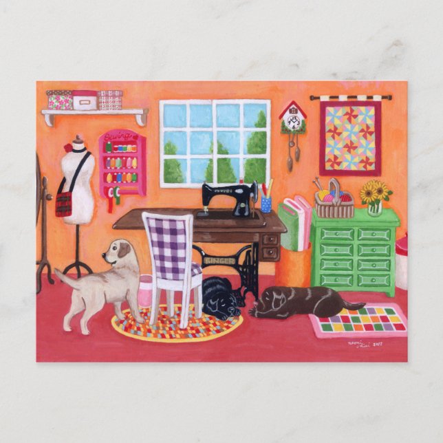 Labradors in Mamma Sewing Room Vykort (Framsida)