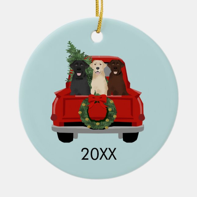 Labradors jul Lastbil 20XX Julgransprydnad Keramik (Framsidan)