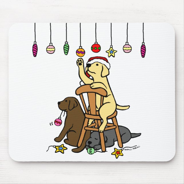 Labradors och julprydnadtecknad musmatta (Framsidan)