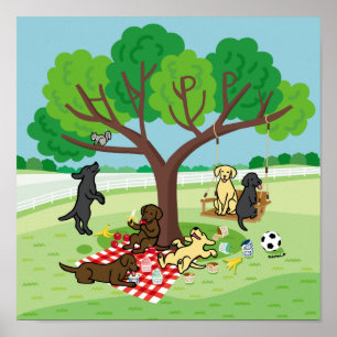 Labradors och Lycklig Träd Poster