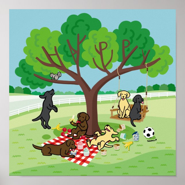 Labradors och Lycklig Träd Poster (Framsidan)