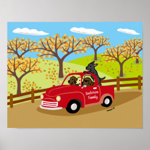 Labradors och Red Lastbil Fall View Poster