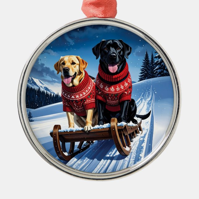 Labradors Sled Ride jul Julgransprydnad Metall (Framsidan)