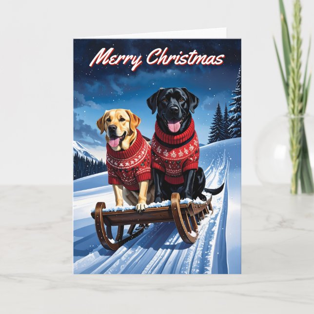 Labradors Sled Ride jul Kort (Framsida)