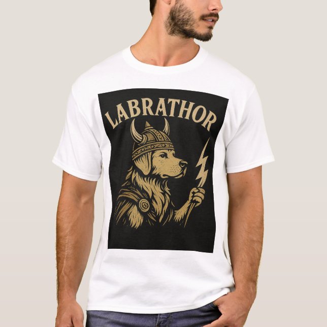 "LABRATHOR" Labrador Norse Warrior T-Shirt (Framsida)