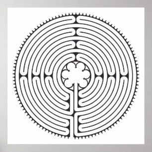 Labyrint-katedralen Chartres Black and White Poster
