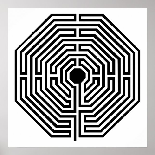 Labyrint Maze-katedral för Amiens Black and White Poster (Framsidan)
